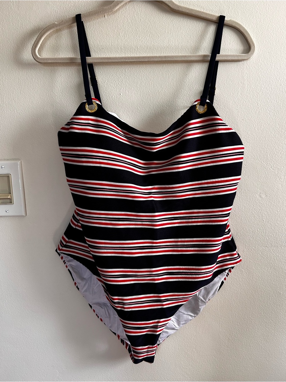 LA BLANCA Black, Red & White Striped One-Piece Swimsuit